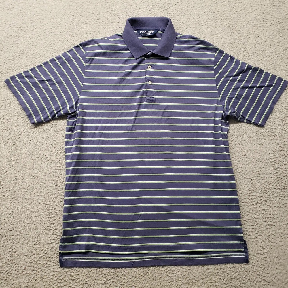 Polo Golf Shirt Mens‎ Medium Blue Striped Ralph Lauren Pony Classiccore Outdoors